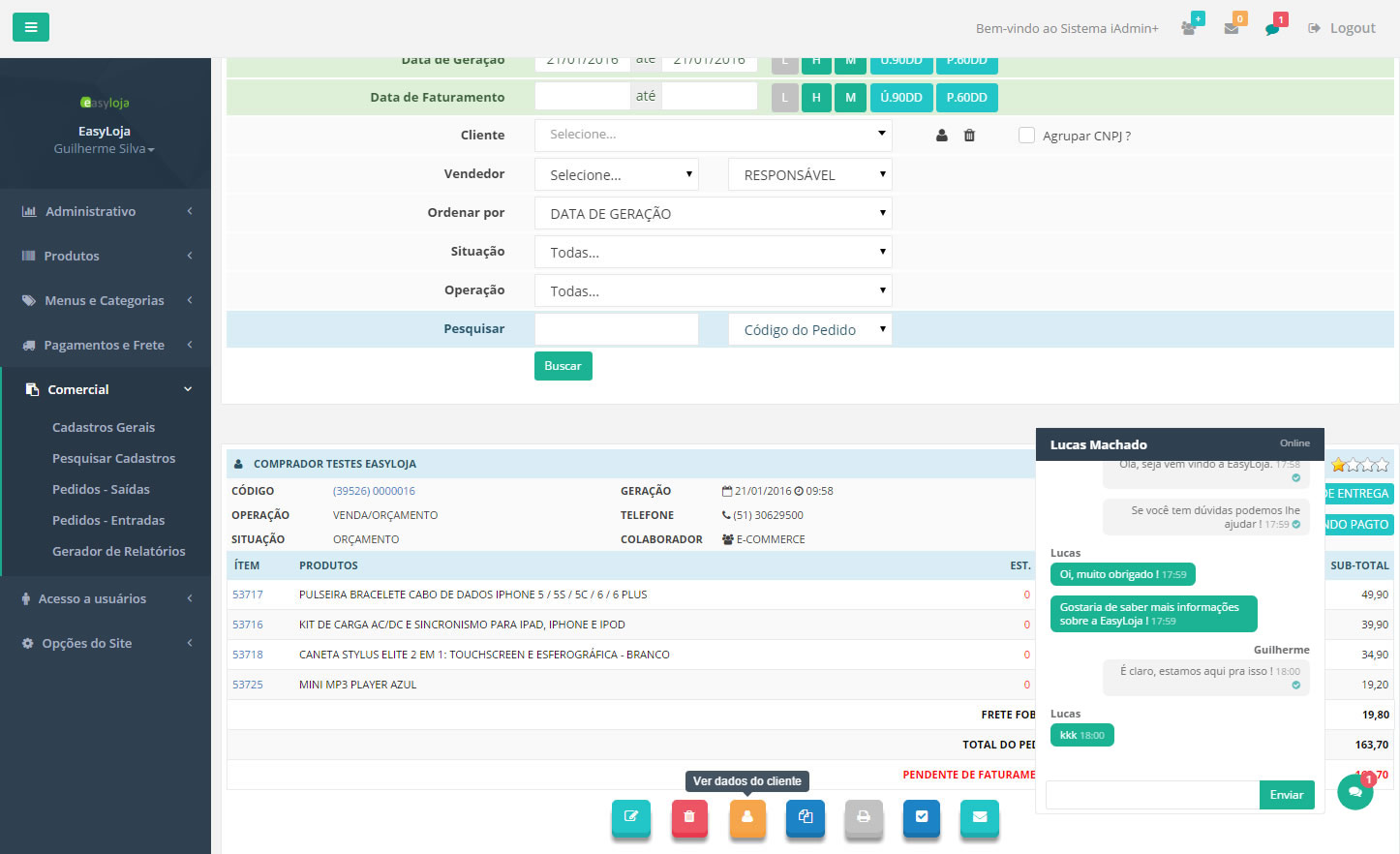 iAdmin Sistema de Gestão ERP Web Emissão de Nota Fiscal Eletrônica controle de estoque